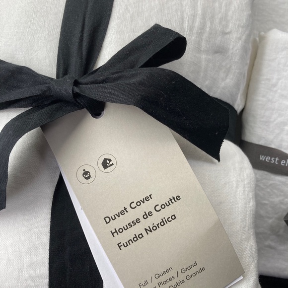 West Elm Belgian Flax Linen Full-Queen Duvet & 2 Euro Shams White European NEW